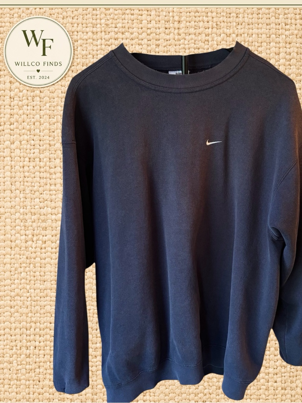 Vintage 90s Nike Crewneck Men’s Sweatshirt Faded Navy Mini Swoosh Distressed